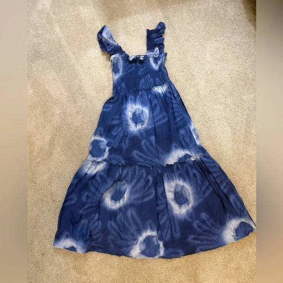 Tuckernuck Rory Blue Dye Ruffle Sleeve 100% Cotton Midi Sundress Small - Picture 4 of 11